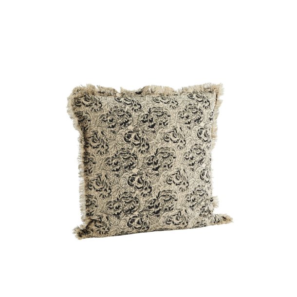 Pudebetrk med frynser Sort Beige gr 50x50cm | Madam Stoltz
