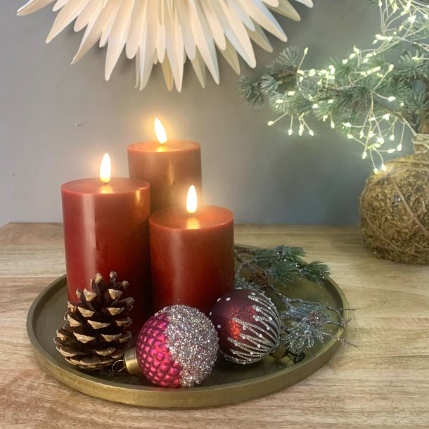 LED Bloklys 3-pak 7,5 cm, Vinrde incl. fjernbetjening