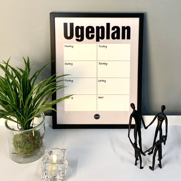 Ugeplan plakat i sort ramme inkl. tusch - gr 30x40cm