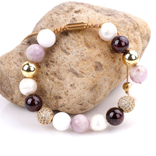 Knyttet armbnd naturlige sten 10mm Rosa