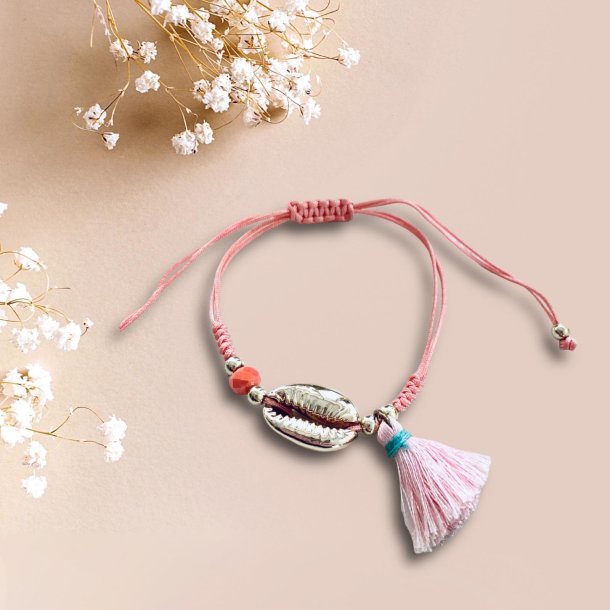 Tassel armbnd coral med Guld Musling