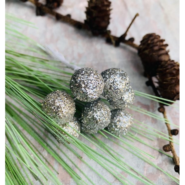 Dekorationsmateriale pinde med slv glitter kugler