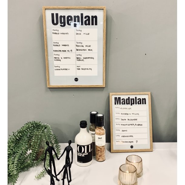 Madplan + Ugeplan plakat i natur ramme inkl. tusch -  Mint 
