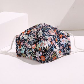 Stof mundbind med mørkeblå blomster 